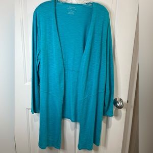 Chico’s The Ultimate Tee long sleeve open front turquoise cardigan size L